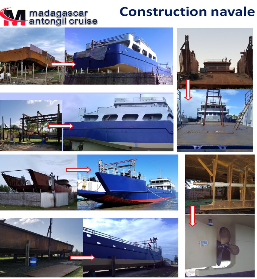 Construction navale d'une barge de 450 tonnes pour Madagascar Antongil Cruise